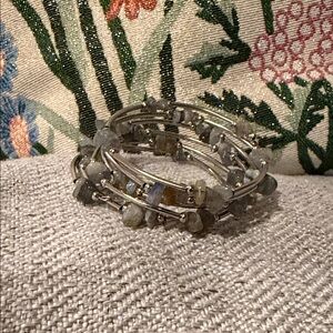 Elegant Silver and Gray iridescent real gemstone Bracelet